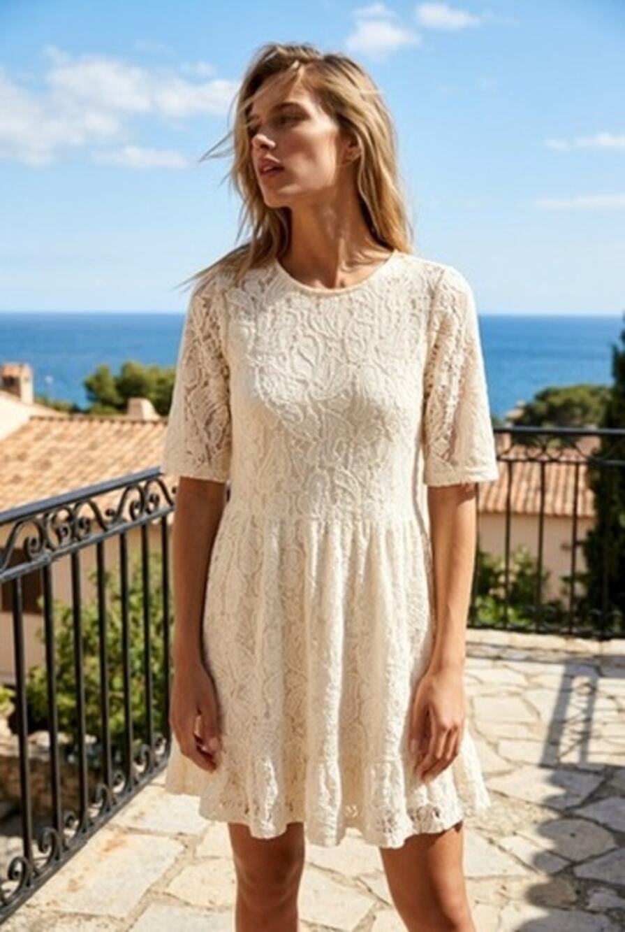 Zara Ivory Cream Allover Lace Dress Sz L Romantic Bridal Vintage Glamour Boho